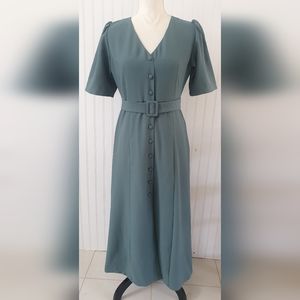 Button Front Belted Dress